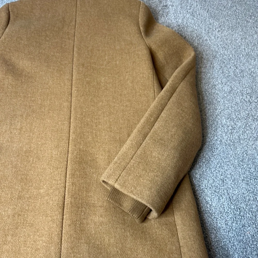 J.CREW‎ Italian Wool Coat womens large Camel Tan lodge coat full zip luxury